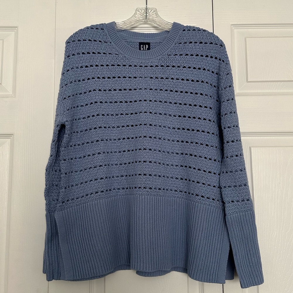 GAP Light Blue Perforated Crewneck Sweater - Size S - Oversized Fit - NWT
